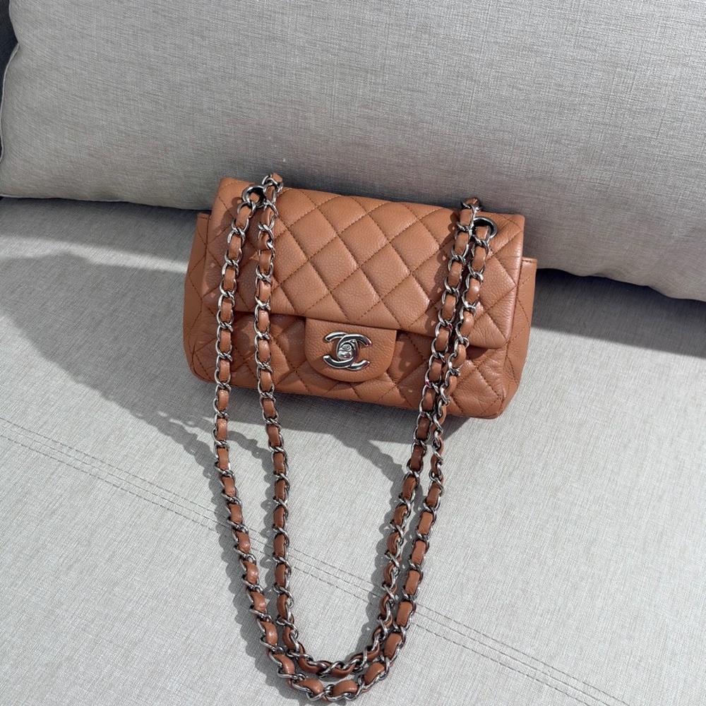 AUTHENTIC CHANEL Tan Quilted Shoulder Bag with Chain. GET IT NOW!!